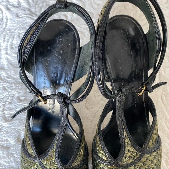 Burberry Prorsum Green Metallic Woven Platform Sandals - Picture 6 of 7